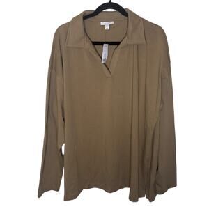 Topshop Basic Oversized Long Sleeve Polo Top - Olive Green Size Medium 8/10 NWT